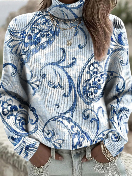Дамски светло син пуловер paisley turtleneck