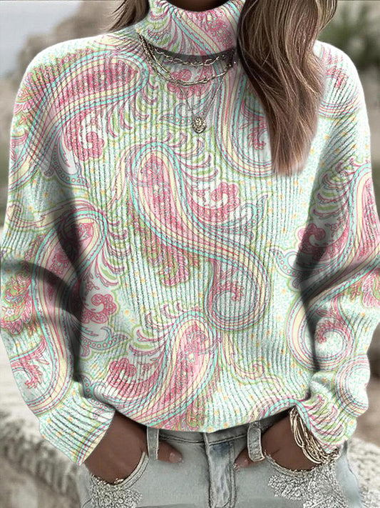 Дамски сладък пуловер paisley turtleneck