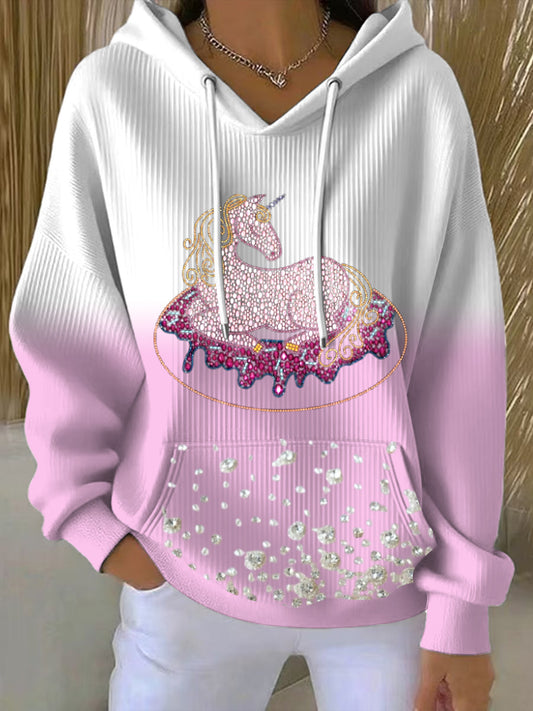 Жените сладък кристал еднорог розов градиент hoodie