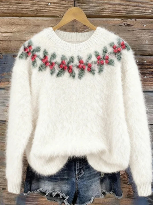 Жените реколта коледа изкуство печат уютен фланел суитчър