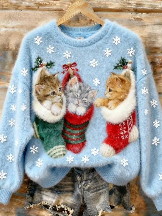 Жените реколта коледа изкуство печат уютен фланел суитчър