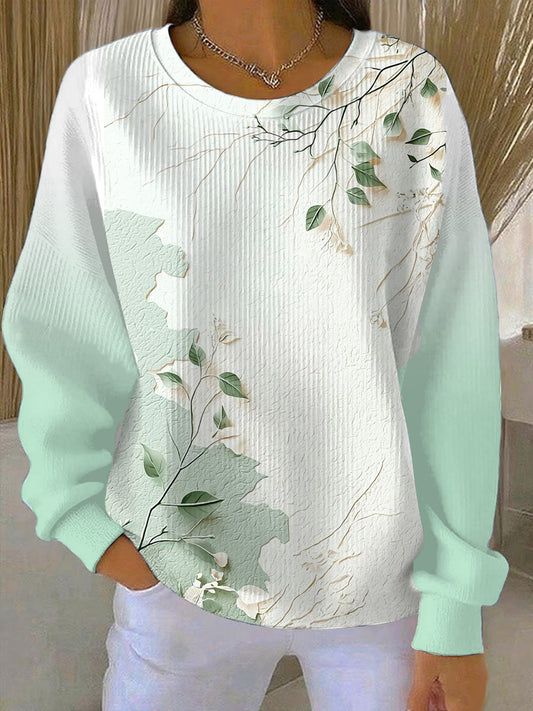 Жените свеж зелен лист печат двуцветна суитчър