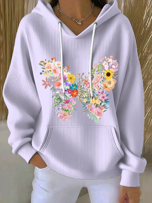 Жените ярки многоцветни цветен печат светло лилаво качулка