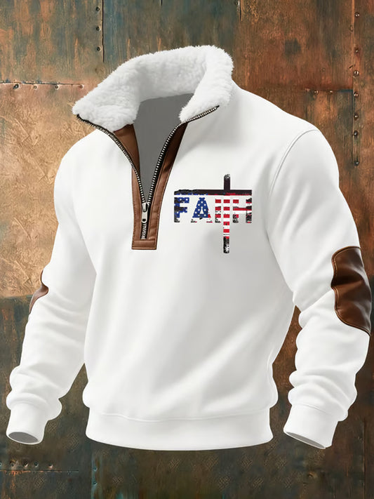 Мъжки реколта изкуство вяра случайни козина яка дебел суитчър