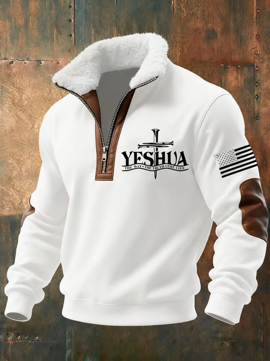 Мъжки реколта изкуство вяра случайни козина яка дебел суитчър